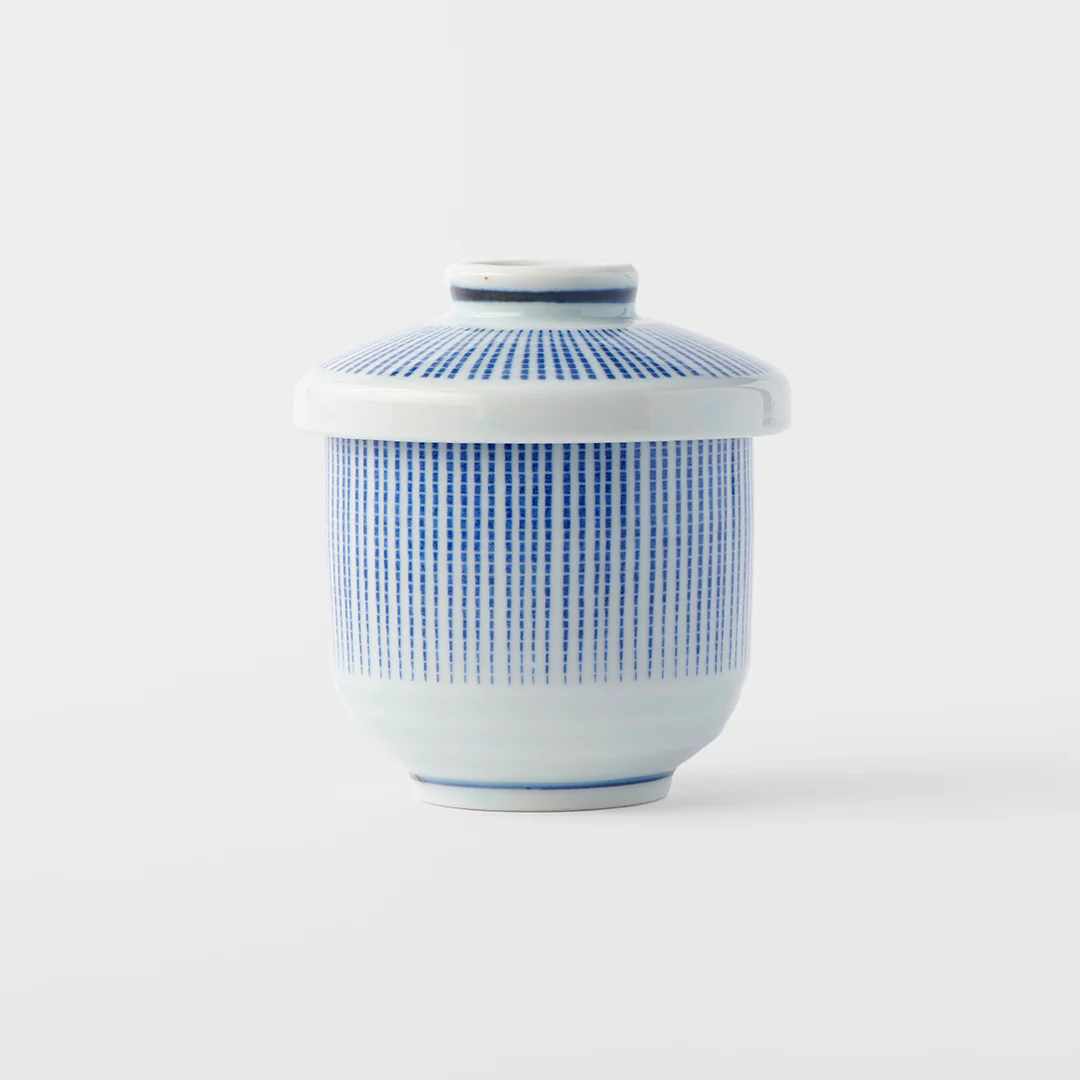 Chawanmushi blue and white stripe lidded jar 170ml