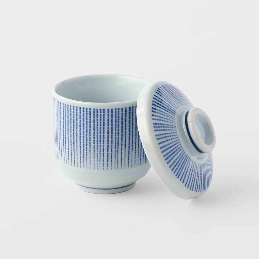Chawanmushi blue and white stripe lidded jar 170ml - Image 2