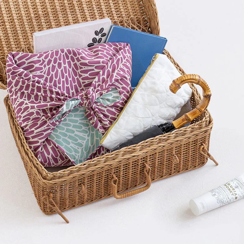 Furoshiki Isa monyo Reversible - Chrysanthemum Purple Blue 70cm - Image 3