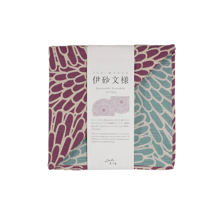 Furoshiki Isa monyo Reversible - Chrysanthemum Purple Blue 70cm - Image 4