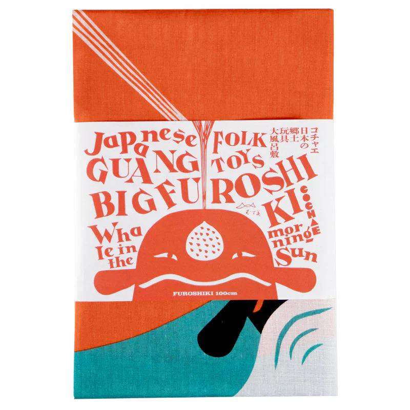 Furoshiki Organic Cotton - 100 Cochae Whale In The Morning Sun Blue 100cm - Image 2