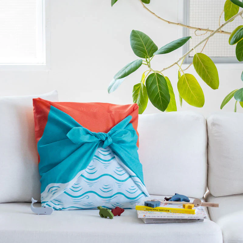 Furoshiki Organic Cotton - 100 Cochae Whale In The Morning Sun Blue 100cm - Image 3