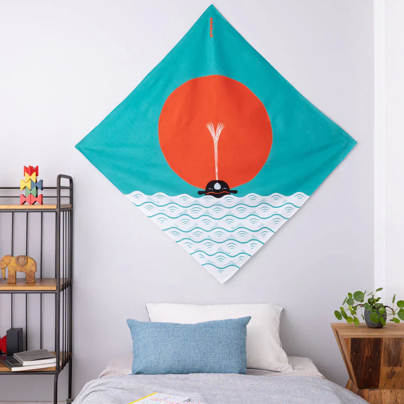Furoshiki Organic Cotton - 100 Cochae Whale In The Morning Sun Blue 100cm - Image 4