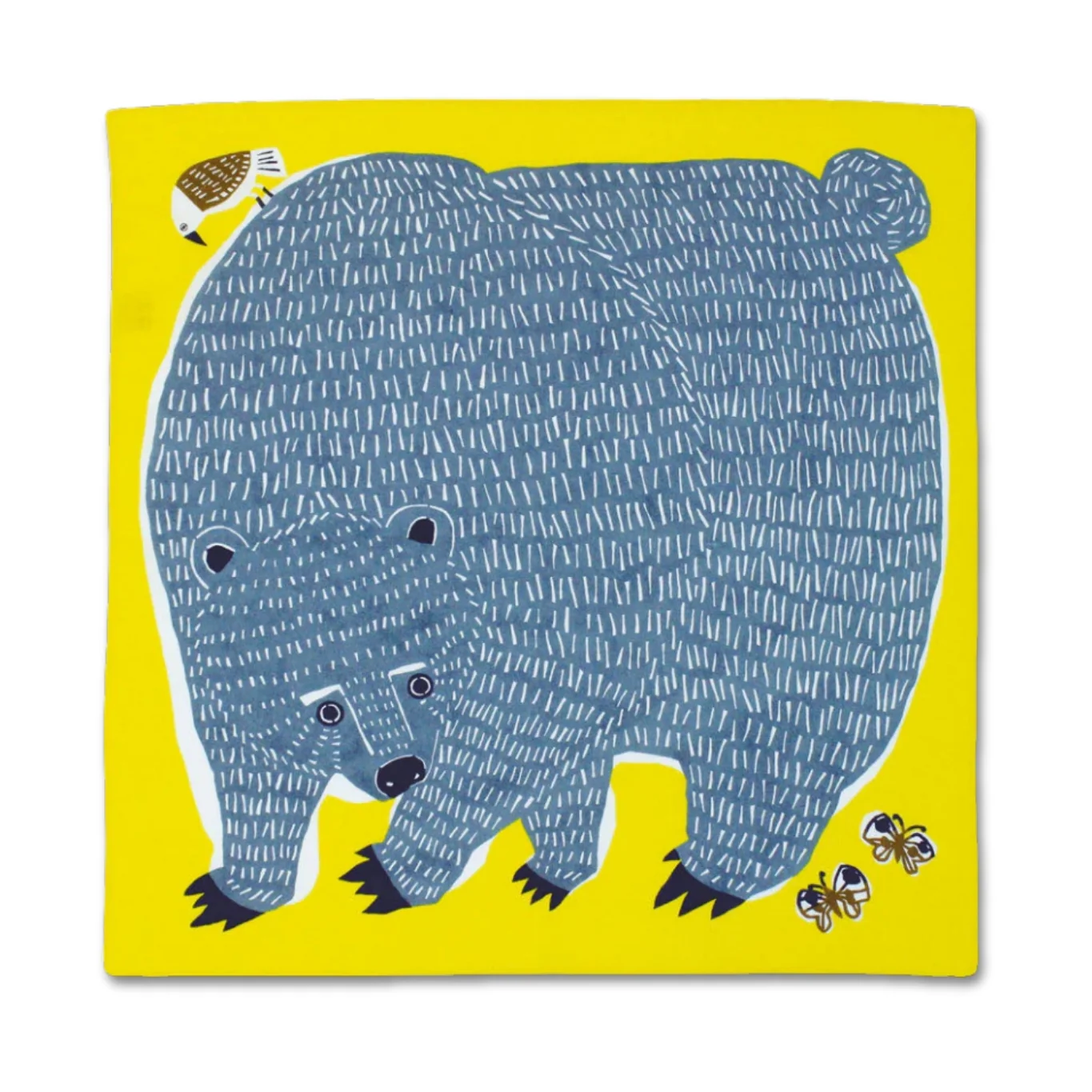 Furoshiki Organic Cotton - Kata Kata Musubi Bear & Bird Yellow 50cm