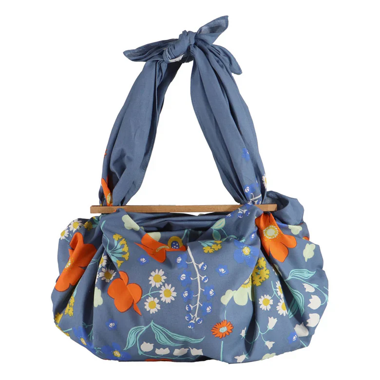 Furoshiki Patchin Bag L Organic - Flower Garden, Grey Navy - Image 2