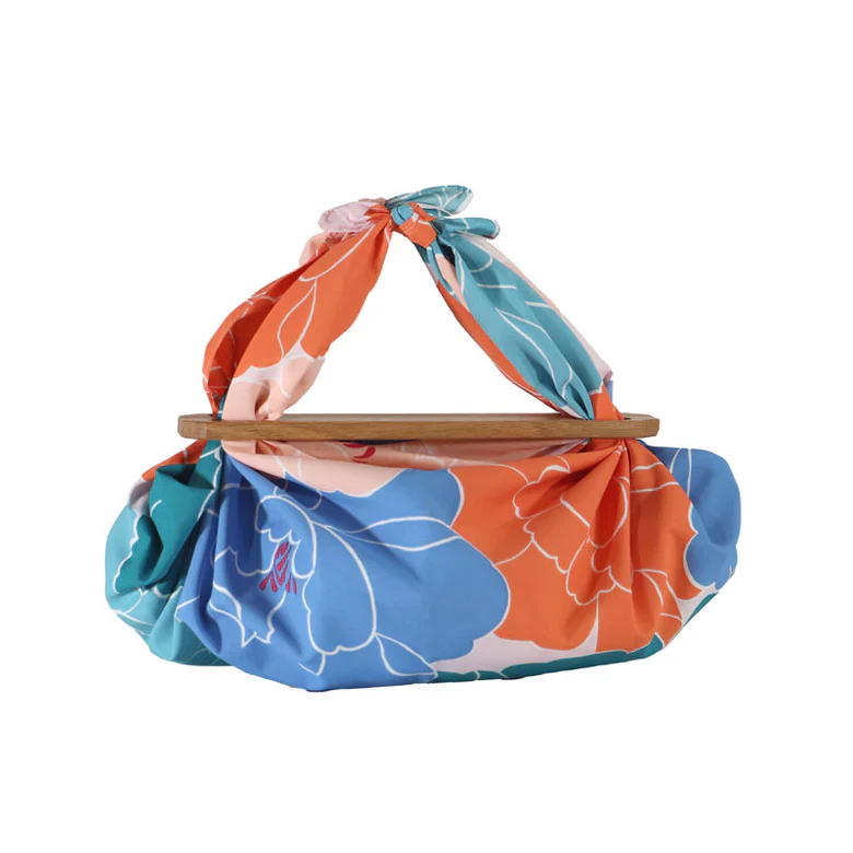 Furoshiki Patchin Bag M Water-repellent Peony - Blue green - Image 2