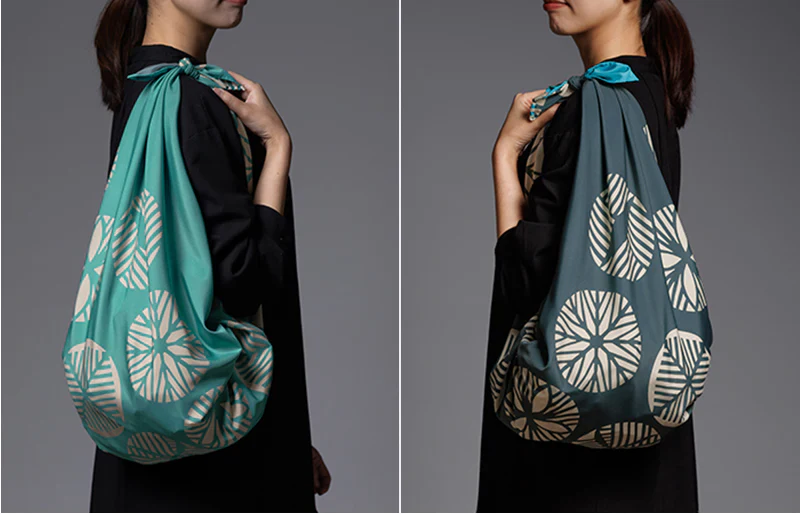 Furoshiki Water-repellent Reversible - Pine Blue Green Blue Grey 100cm - Image 5