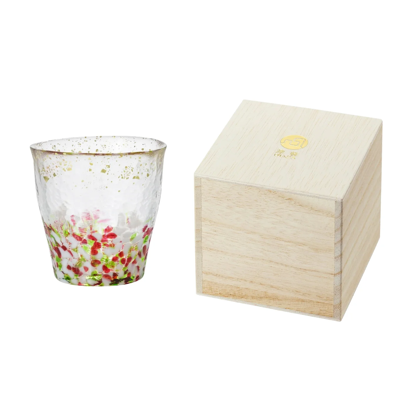 Gold Rim Rock Glass Wooden Gift Boxed - Spring