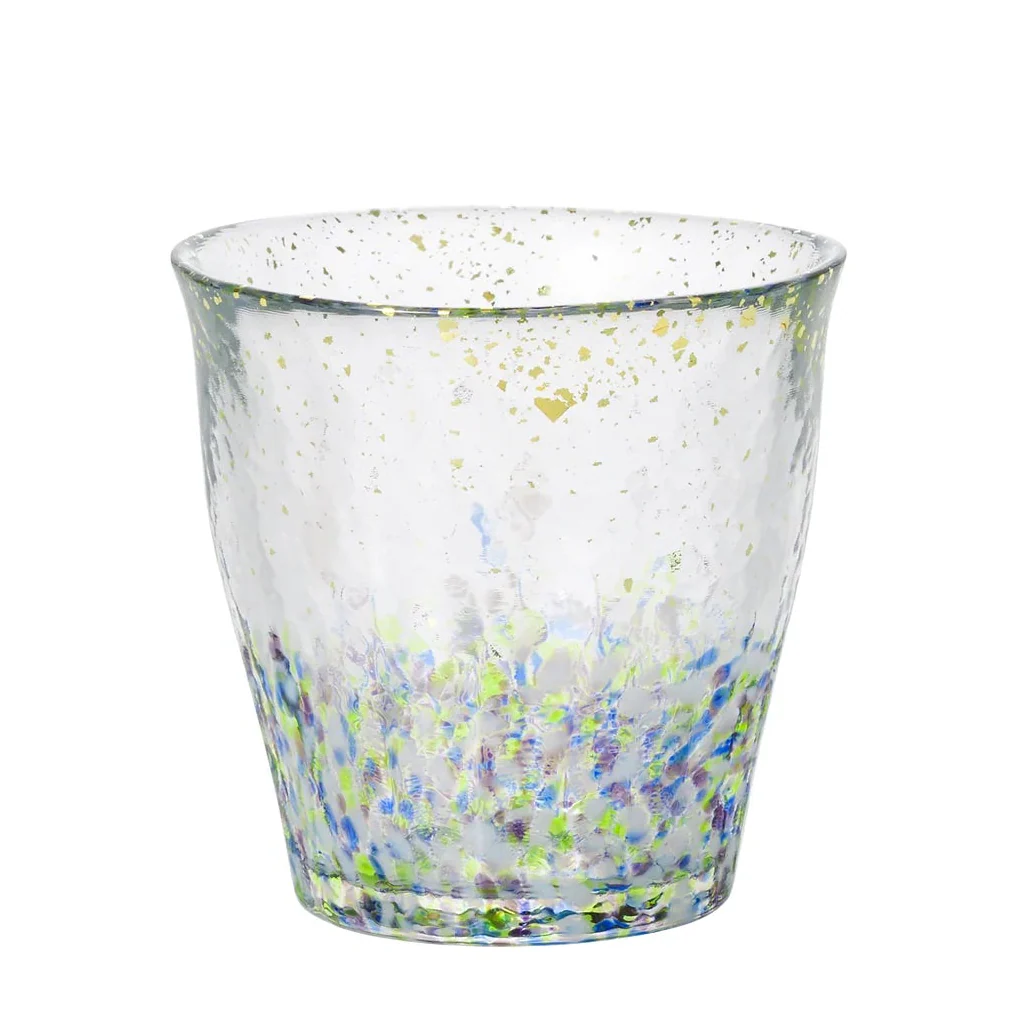 Gold Rim Rock Glass Wooden Gift Boxed - Blue & White Drops - Image 2