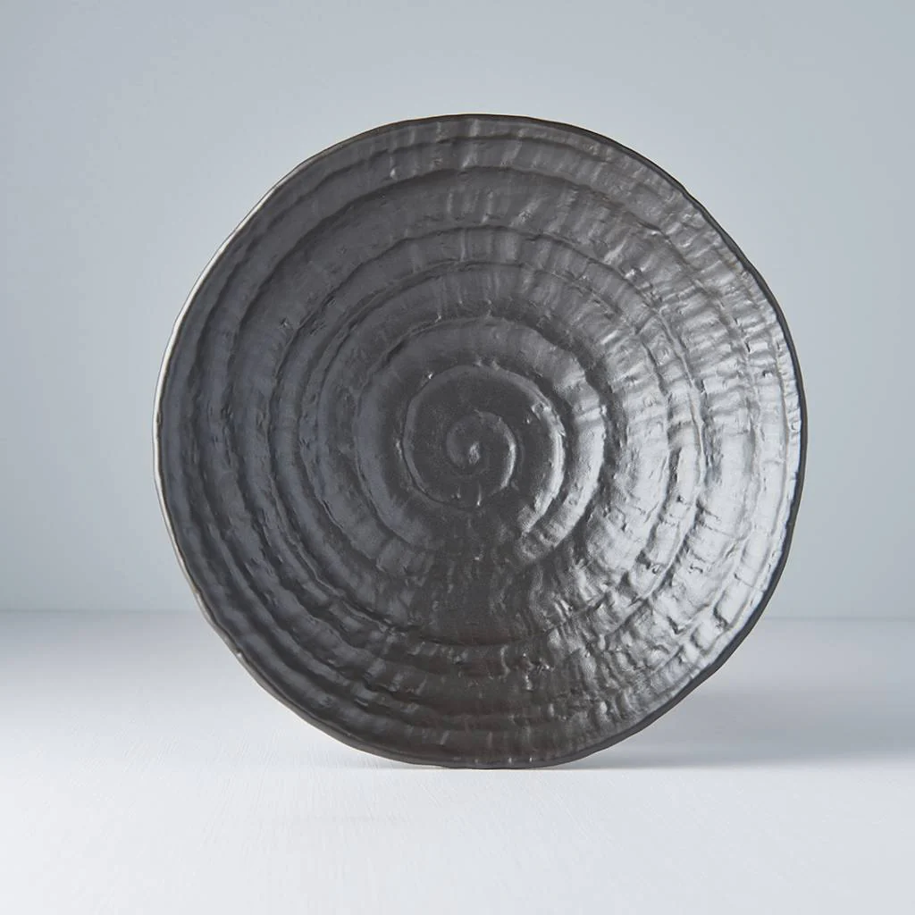 Ibushi black large bowl with shallow ridge 26cm