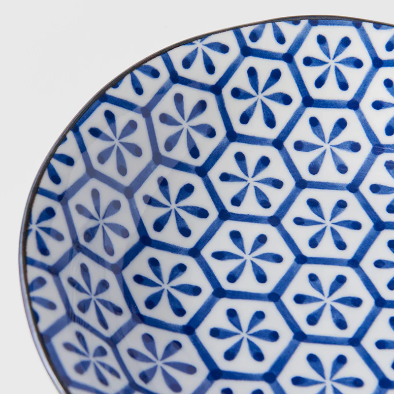 Indigo Hexagon Flower Ikat Shallow Open Bowl 20.5cm - Image 2