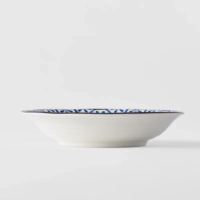 Indigo Hexagon Flower Ikat Shallow Open Bowl 20.5cm - Image 3