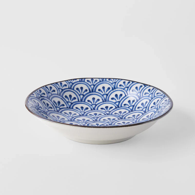Indigo Petal Crest Ikat Shallow Open Bowl 20.5cm