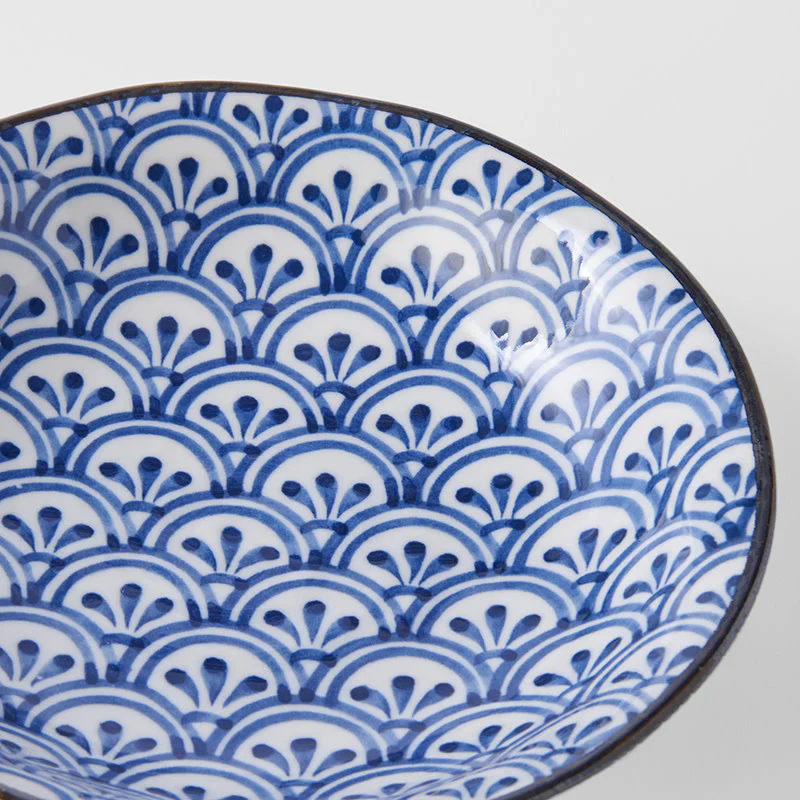 Indigo Petal Crest Ikat Shallow Open Bowl 20.5cm - Image 2