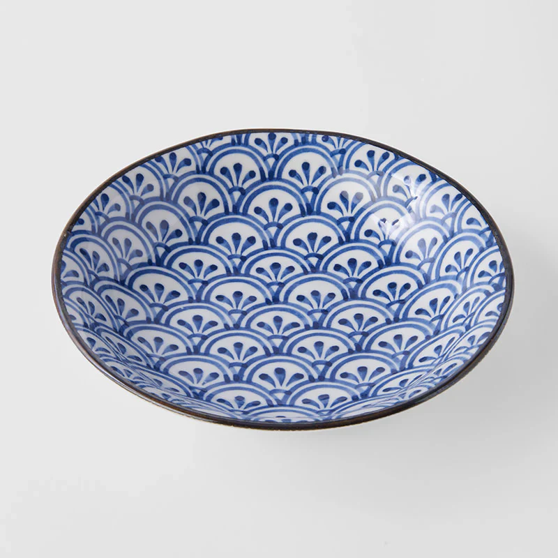 Indigo Petal Crest Ikat Shallow Open Bowl 20.5cm - Image 3