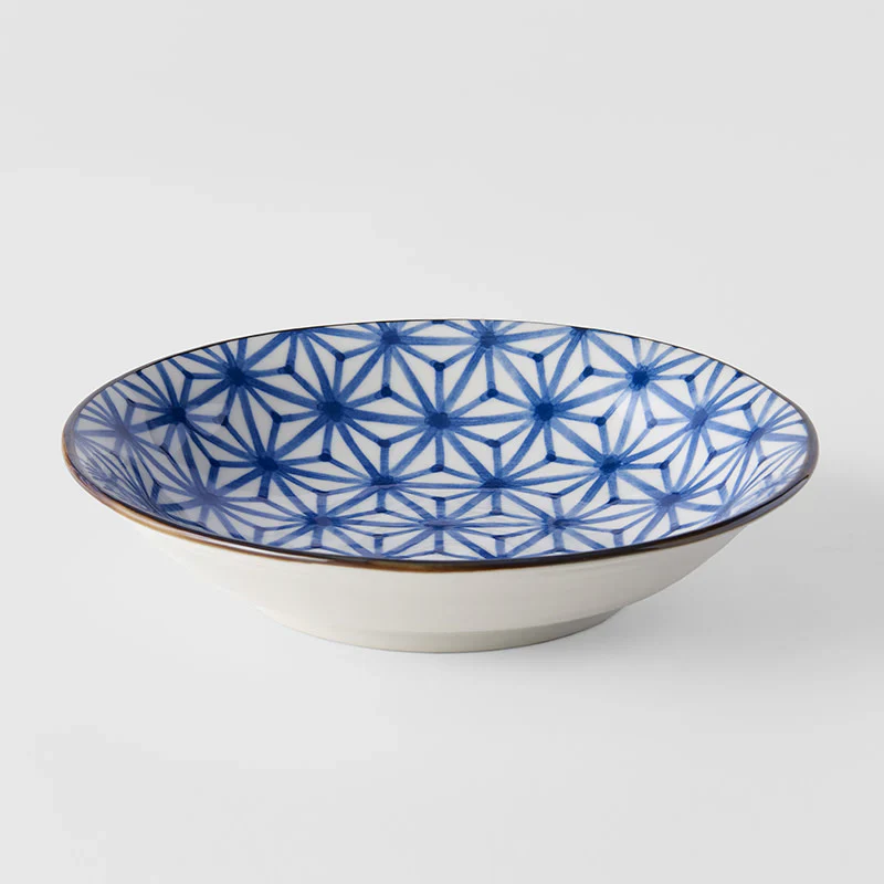 Indigo Starburst Ikat Shallow Open Bowl 20.5cm