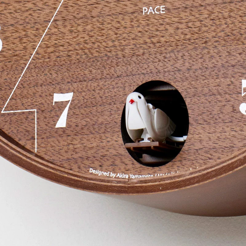 Lemnos PACE Japanese Designer Cuckoo Wall Clock - Brown - Image 3