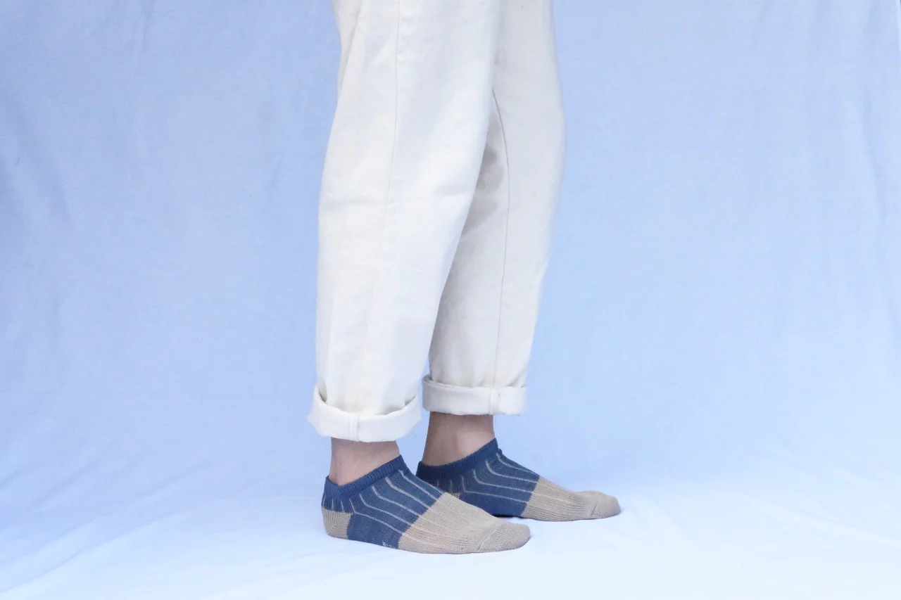 Linen Cotton Anklet Socks - Blue - Image 6