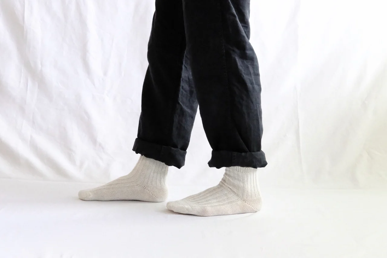 Linen Ribbed Socks - Off White - Image 3