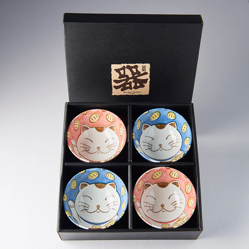 Manga Maneki 4 piece boxed bowl set 11cm