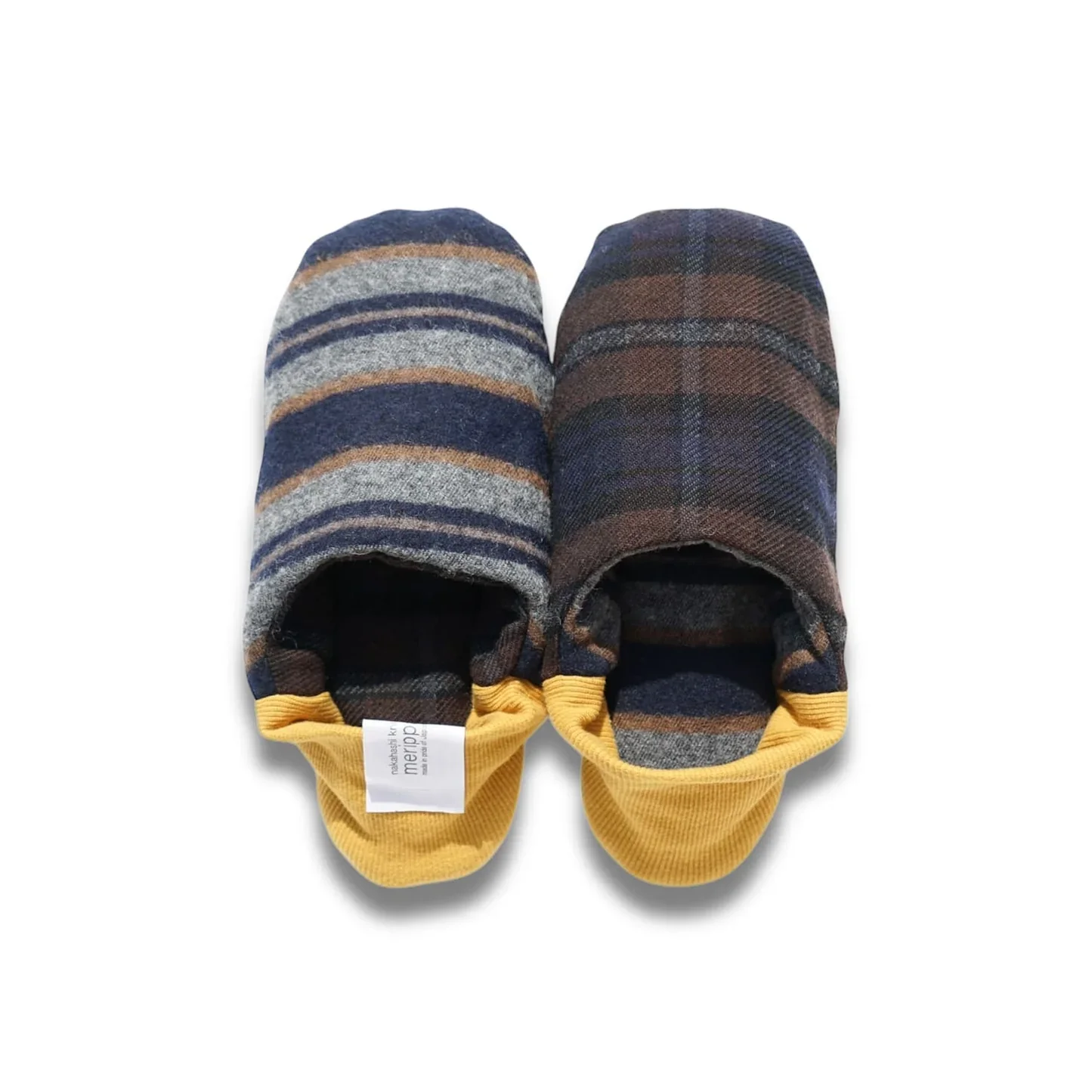 Merippa Cotton Wool Border x Dark Check Blue Japanese Slippers