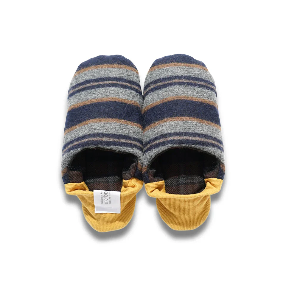 Merippa Cotton Wool Border x Dark Check Blue Japanese Slippers - Image 2