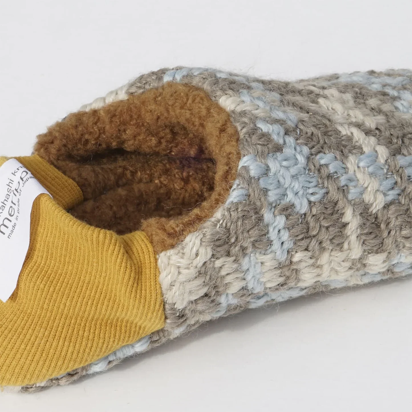 Merippa Hound Check x Boa Pile Brown Japanese Slippers - Image 2
