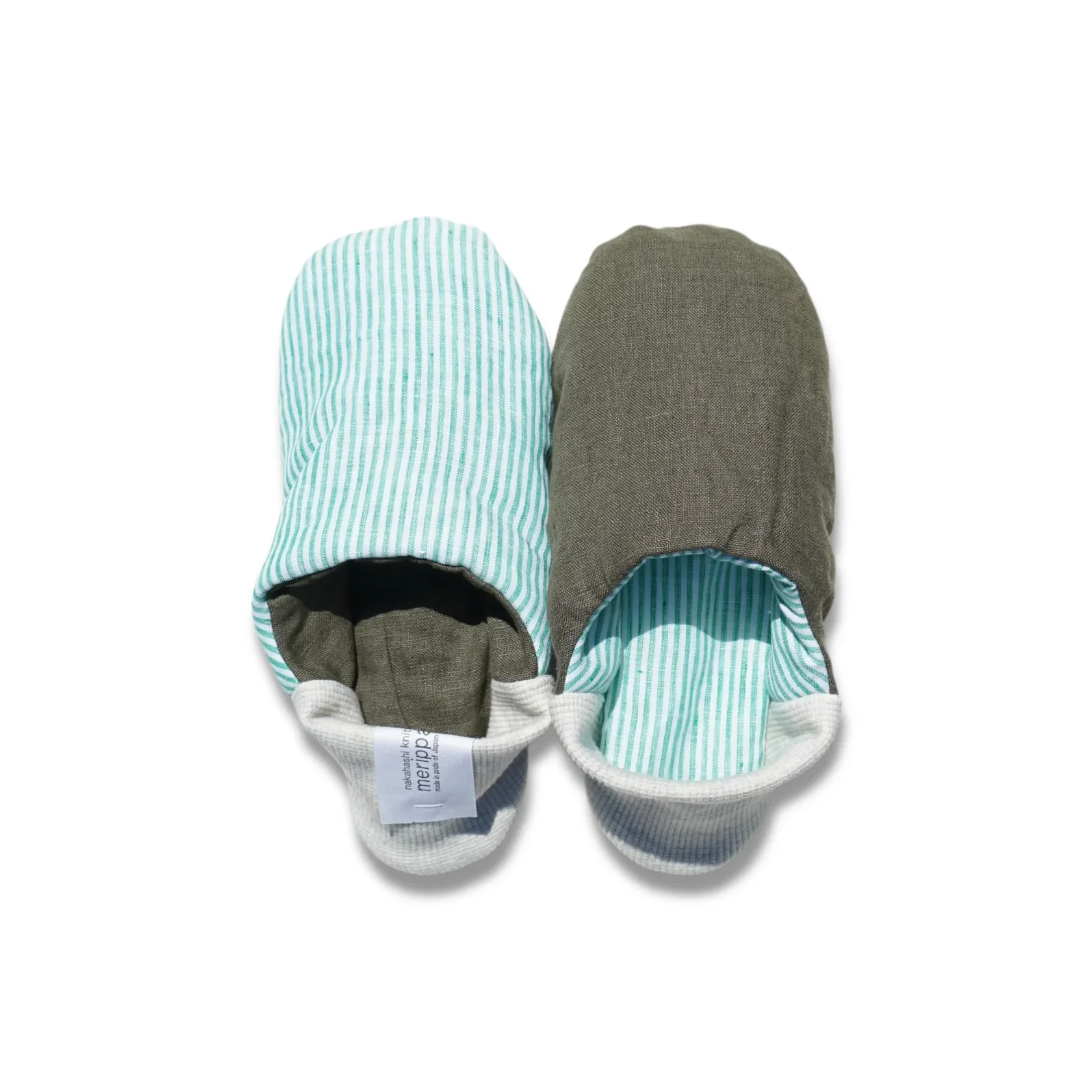Merippa Linen Mint Stripe x Linen Olive Canvas Japanese Slippers