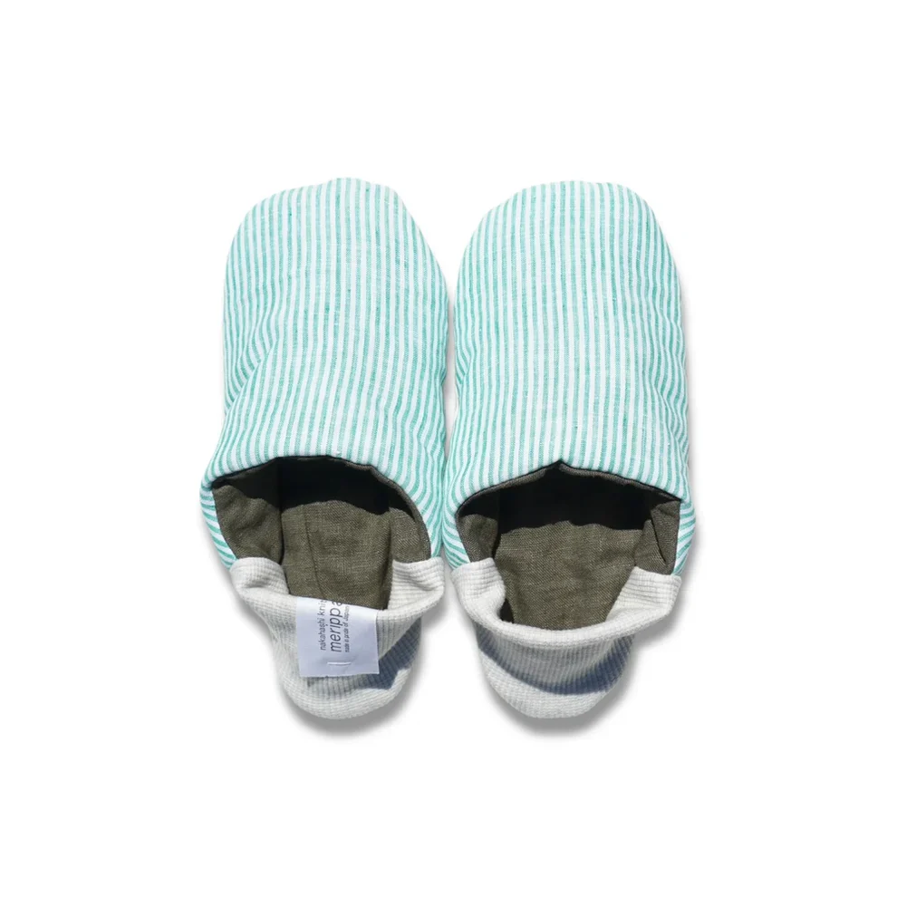 Merippa Linen Mint Stripe x Linen Olive Canvas Japanese Slippers - Image 2