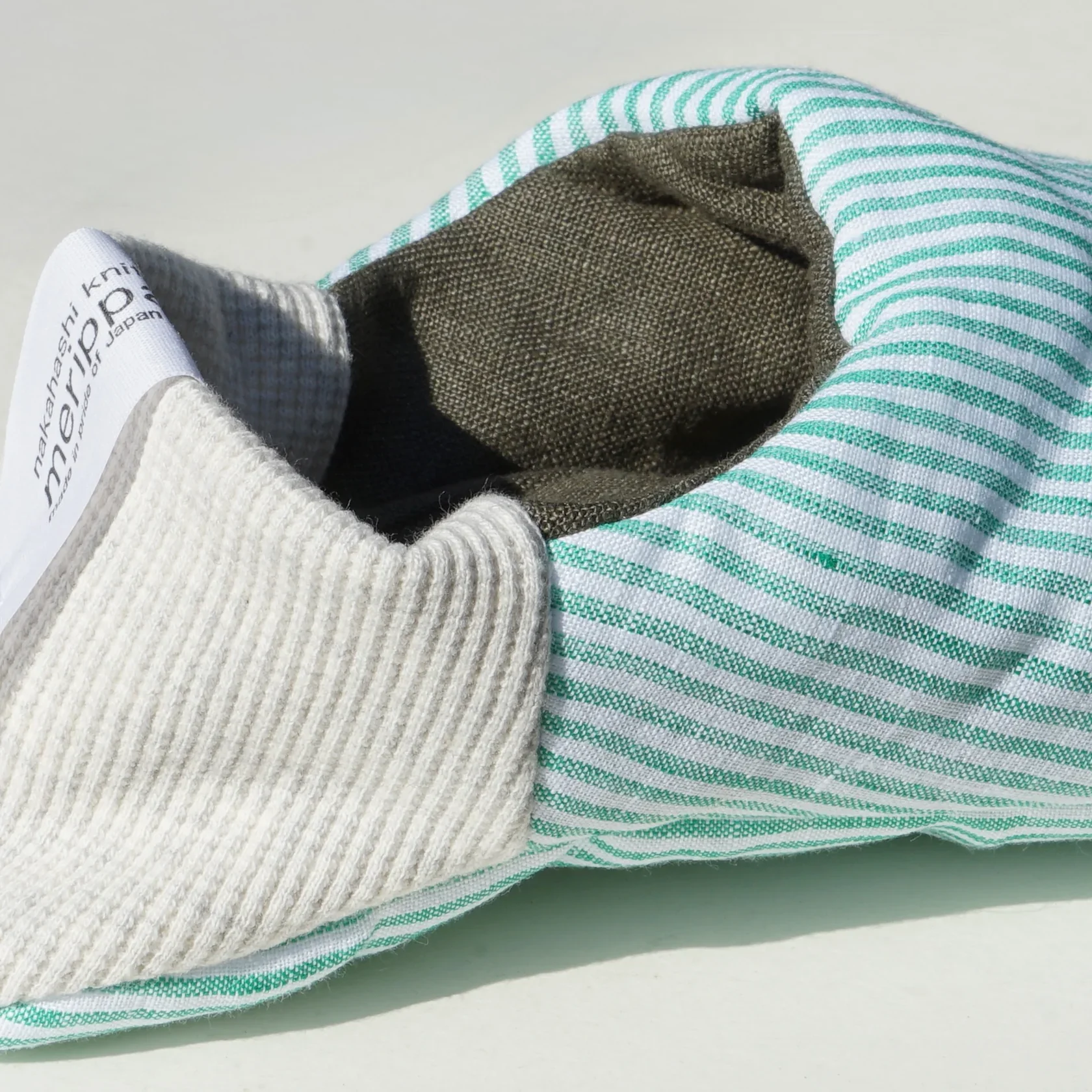 Merippa Linen Mint Stripe x Linen Olive Canvas Japanese Slippers - Image 3
