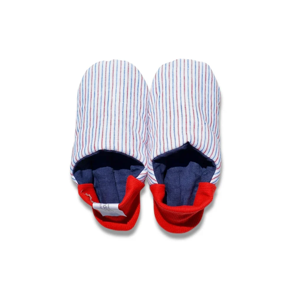 Merippa Linen Red Stripe x Linen Navy Canvas Japanese Slippers - Image 2