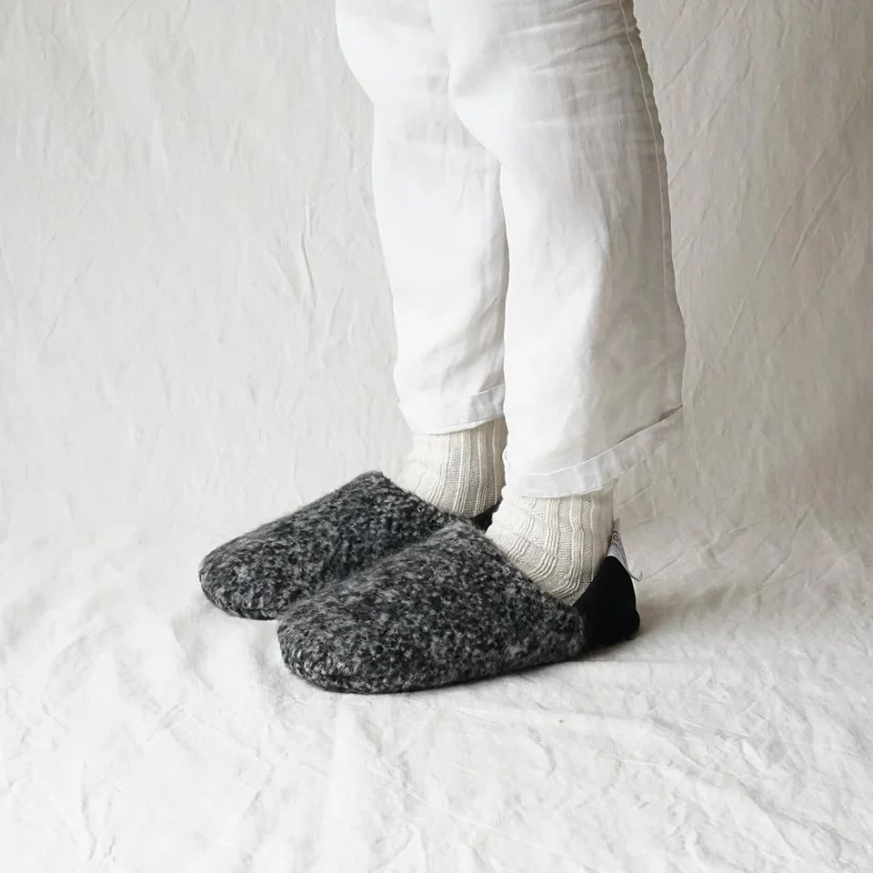 Merippa Melange Shaggy x Quilted Boa Grey Japanese Slippers - Image 4
