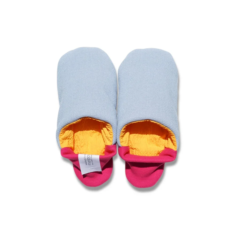 Merippa Mixed Tweed Light Grey x Soccer Fabric Yellow Japanese Slippers - Image 2