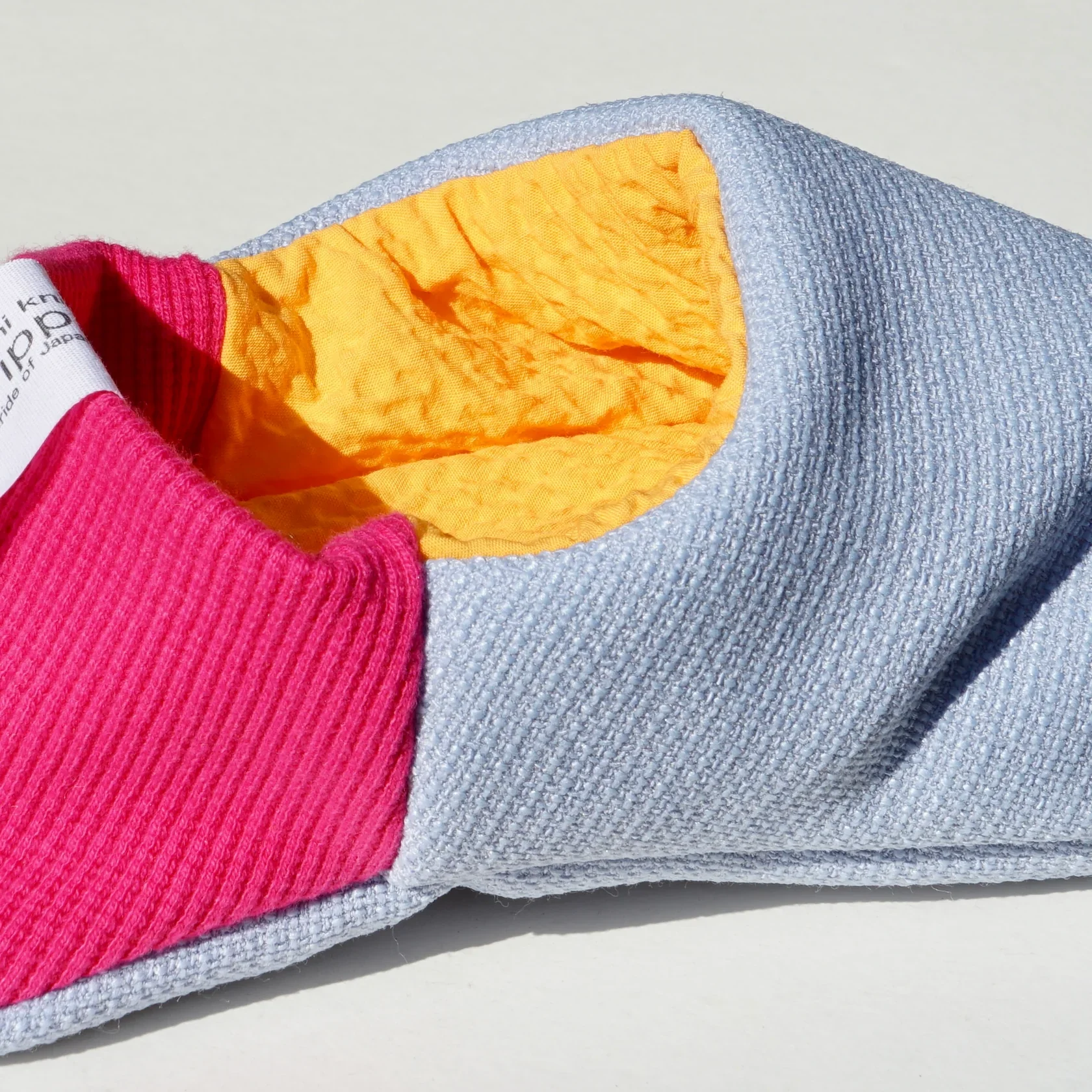 Merippa Mixed Tweed Light Grey x Soccer Fabric Yellow Japanese Slippers - Image 3