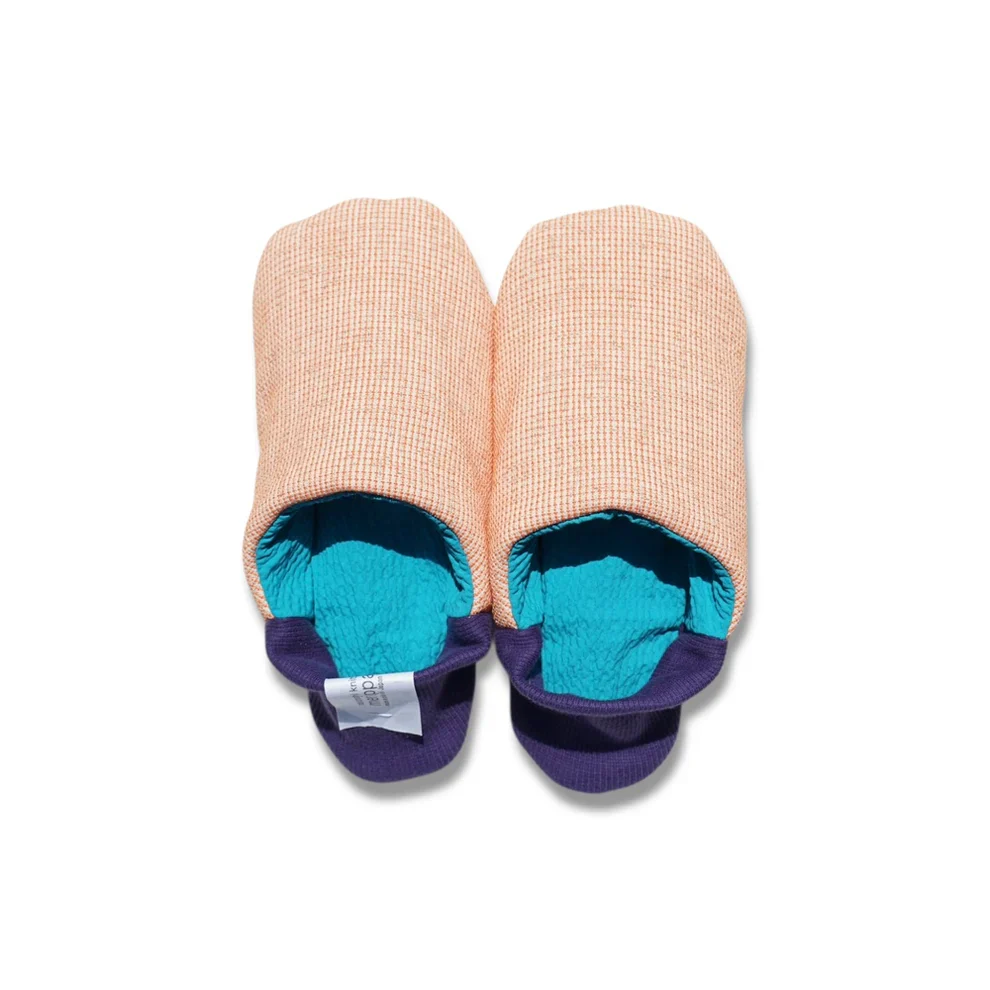 Merippa Mixed Tweed Peach x Soccer Fabric Turquoise Japanese Slippers - Image 2