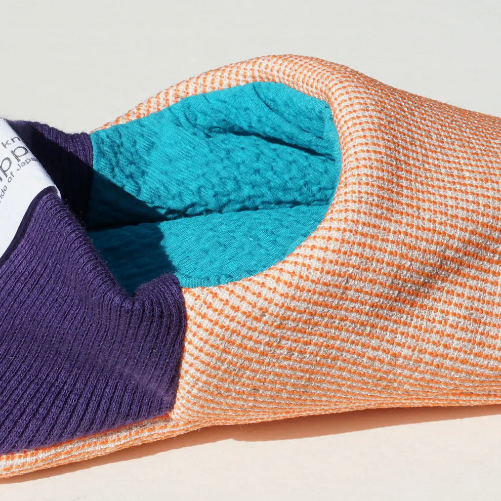 Merippa Mixed Tweed Peach x Soccer Fabric Turquoise Japanese Slippers - Image 3