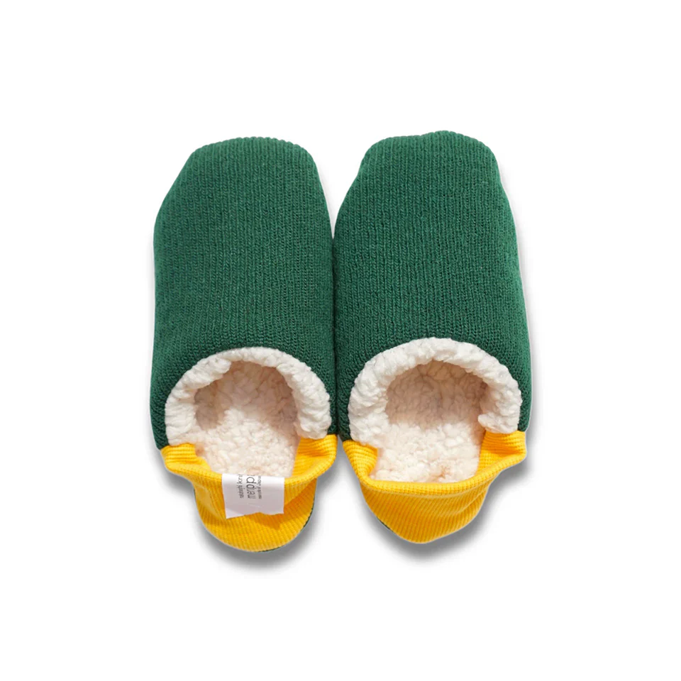 Merippa Quater Knit x Sheep Boa Green Japanese Slippers - Image 2