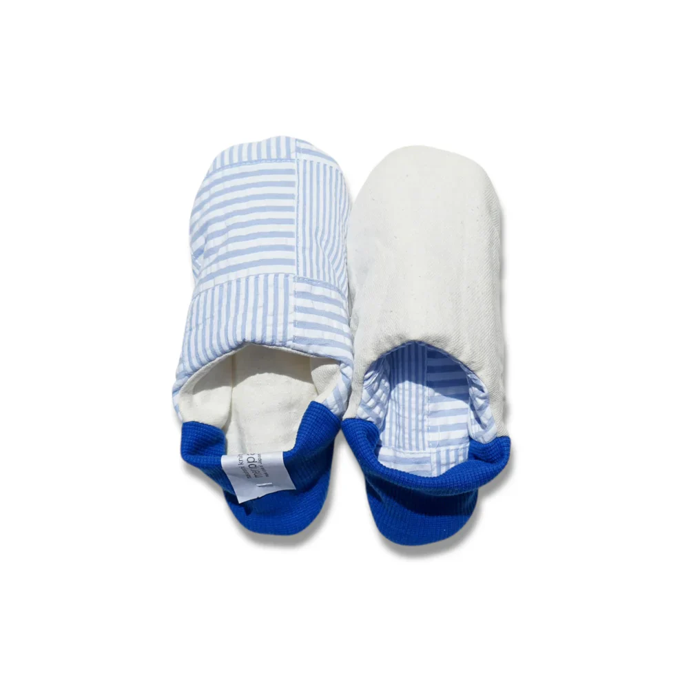 Merippa Soccer Patchwork Sky Blue x Knapsack Natural Japanese Slippers