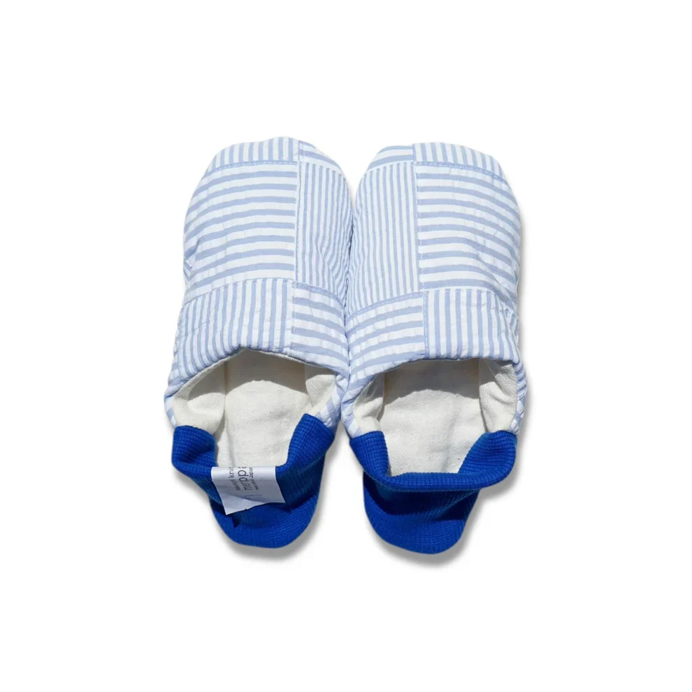 Merippa Soccer Patchwork Sky Blue x Knapsack Natural Japanese Slippers - Image 2