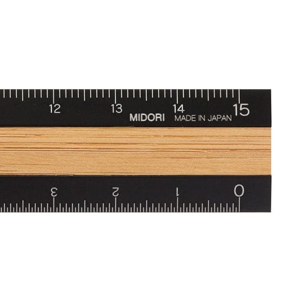 Midori Aluminium ruler 15cm Black & Bamboo - Image 2