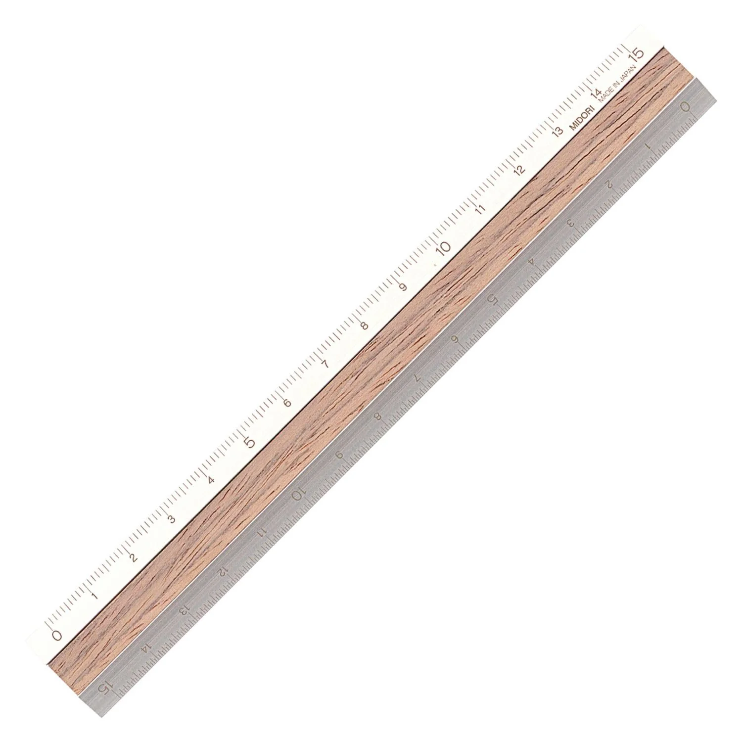 Midori Aluminium ruler 15cm Silver & Dark Wood
