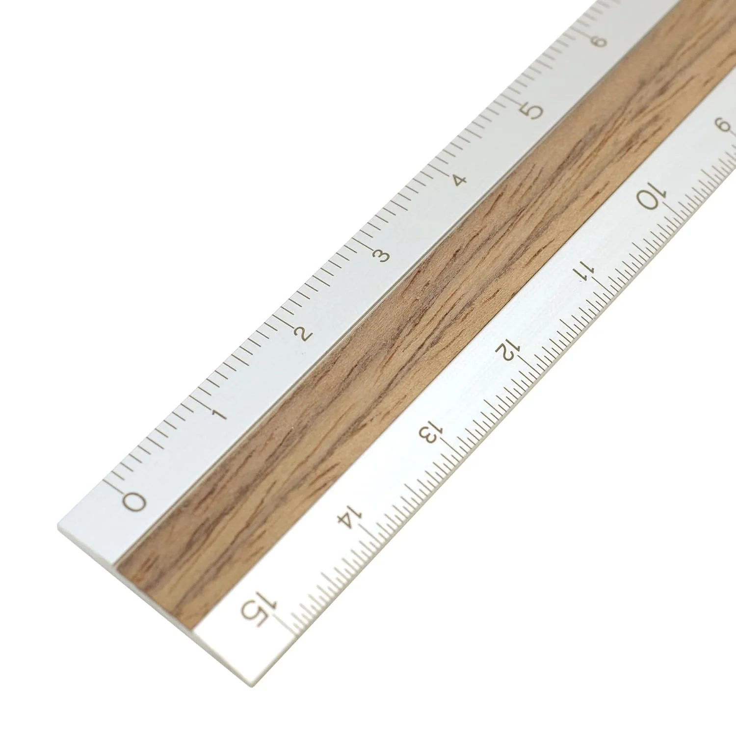 Midori Aluminium ruler 15cm Silver & Dark Wood - Image 2