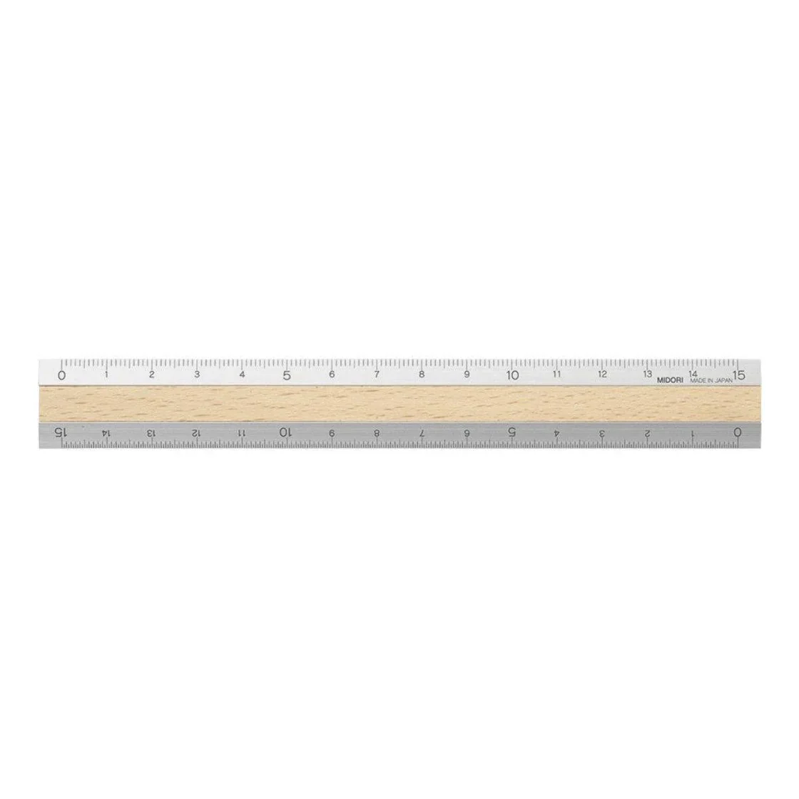 Midori Aluminium ruler 15cm Silver & Light Wood