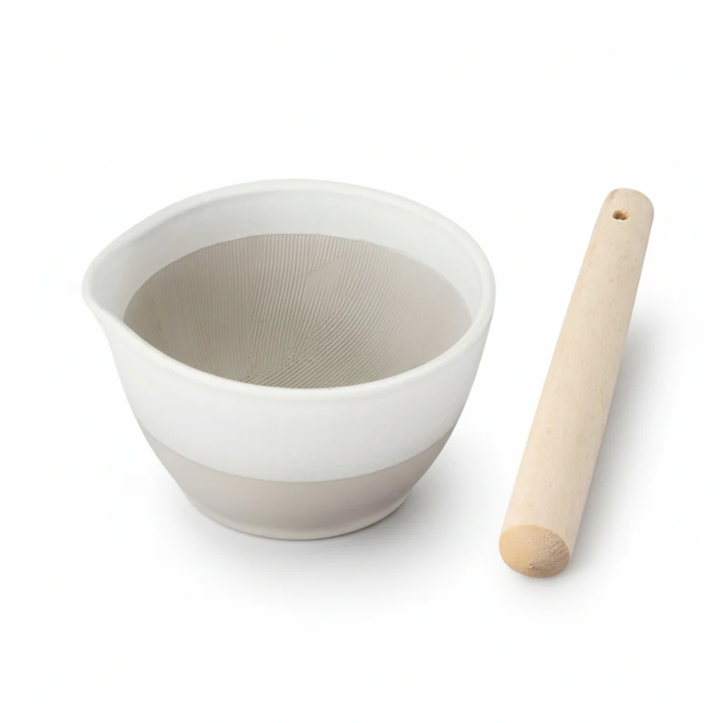 Motoshige Japanese Suribachi White Mortar & Pestle Set 14.5cm