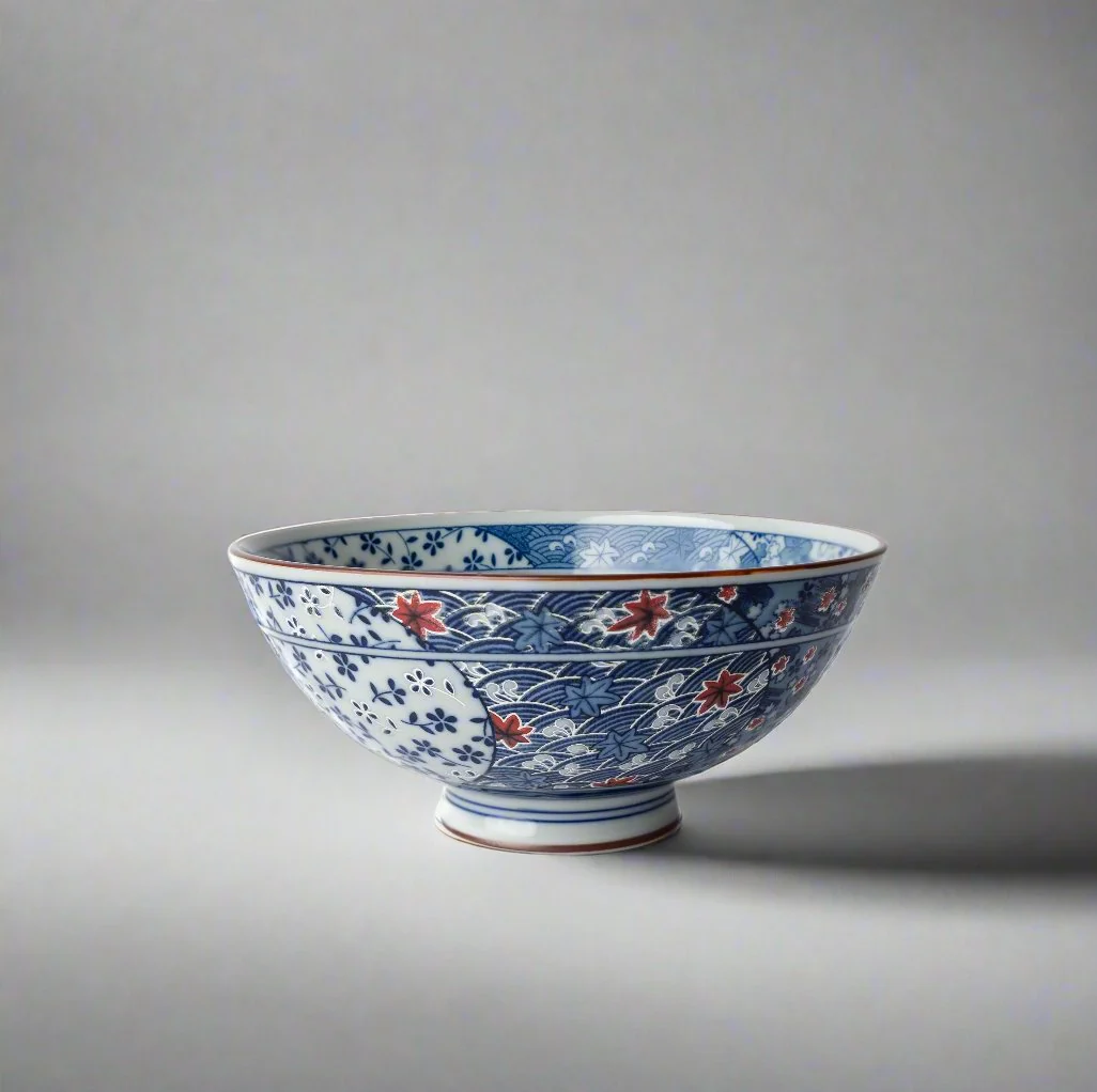 Rice Bowl Small Red Floral Design 14cm