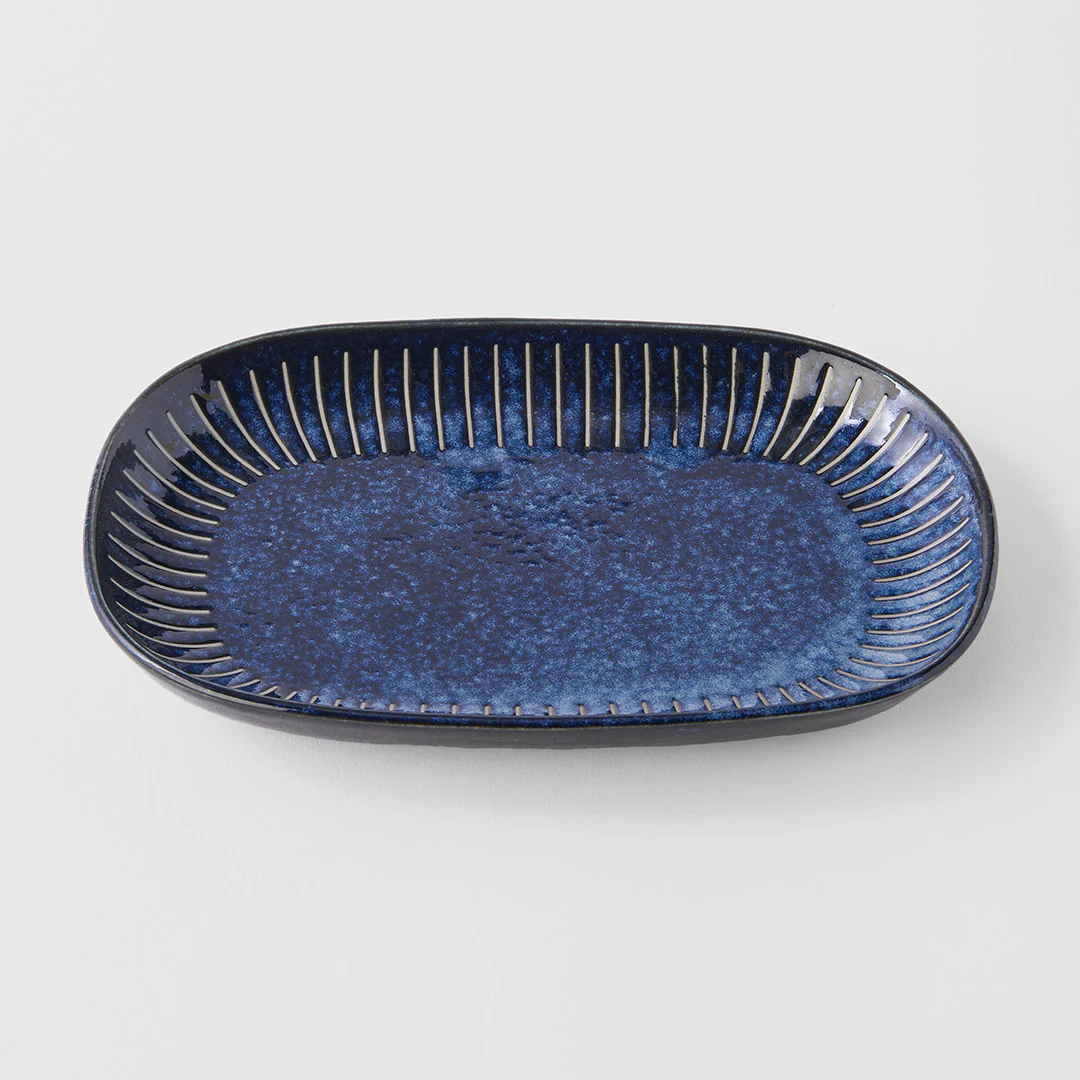 Ridged Indigo oval plate 19cm - Image 2