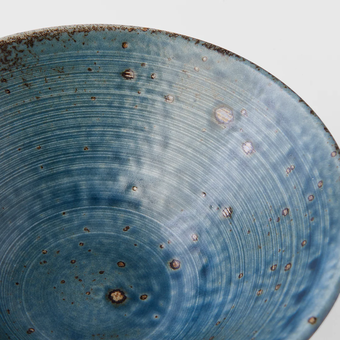 Rustic Japanese blue U-Shape udon bowl 18cm - Image 2
