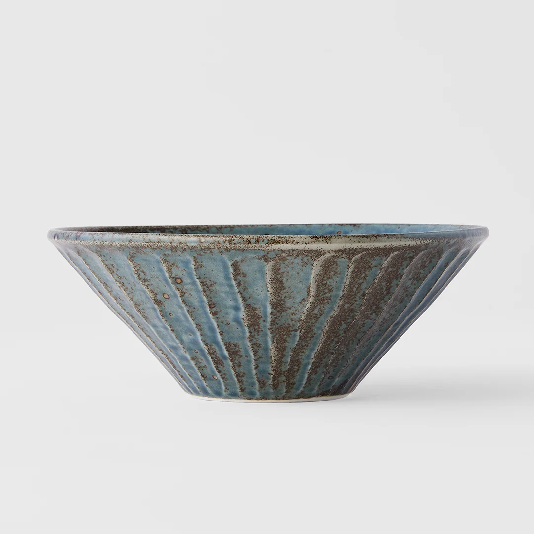 Rustic Japanese blue U-Shape udon bowl 18cm - Image 3