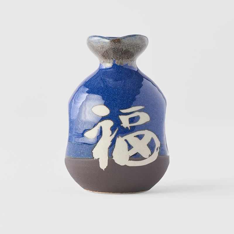 Sake jug dark blue with white kanji 275ml