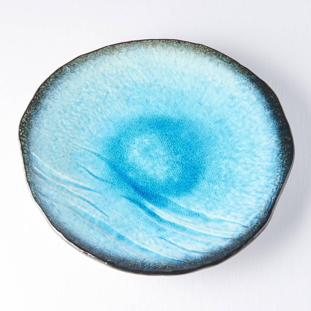 Sky Blue uneven edged plate with bisque bottom 27cm - Image 4